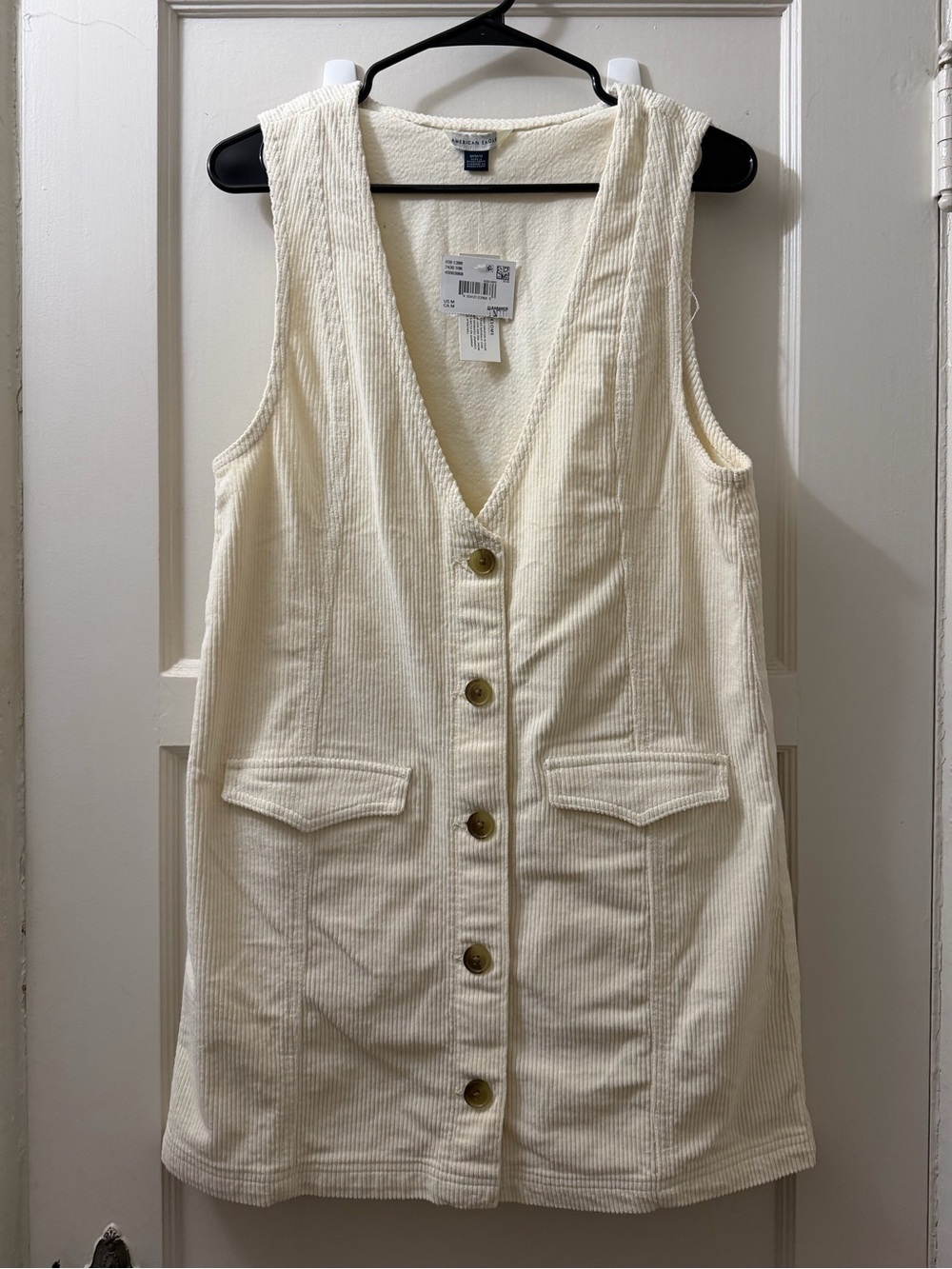 AMERICAN EAGLE - Cream Button-Front Corduroy Vest Dress